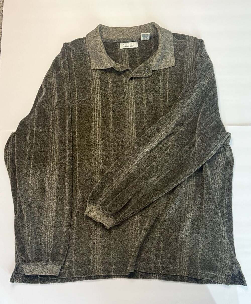 Ron Chereskin Long Sleeve Polo Shirt Green Vertical Striped Knit Pullover